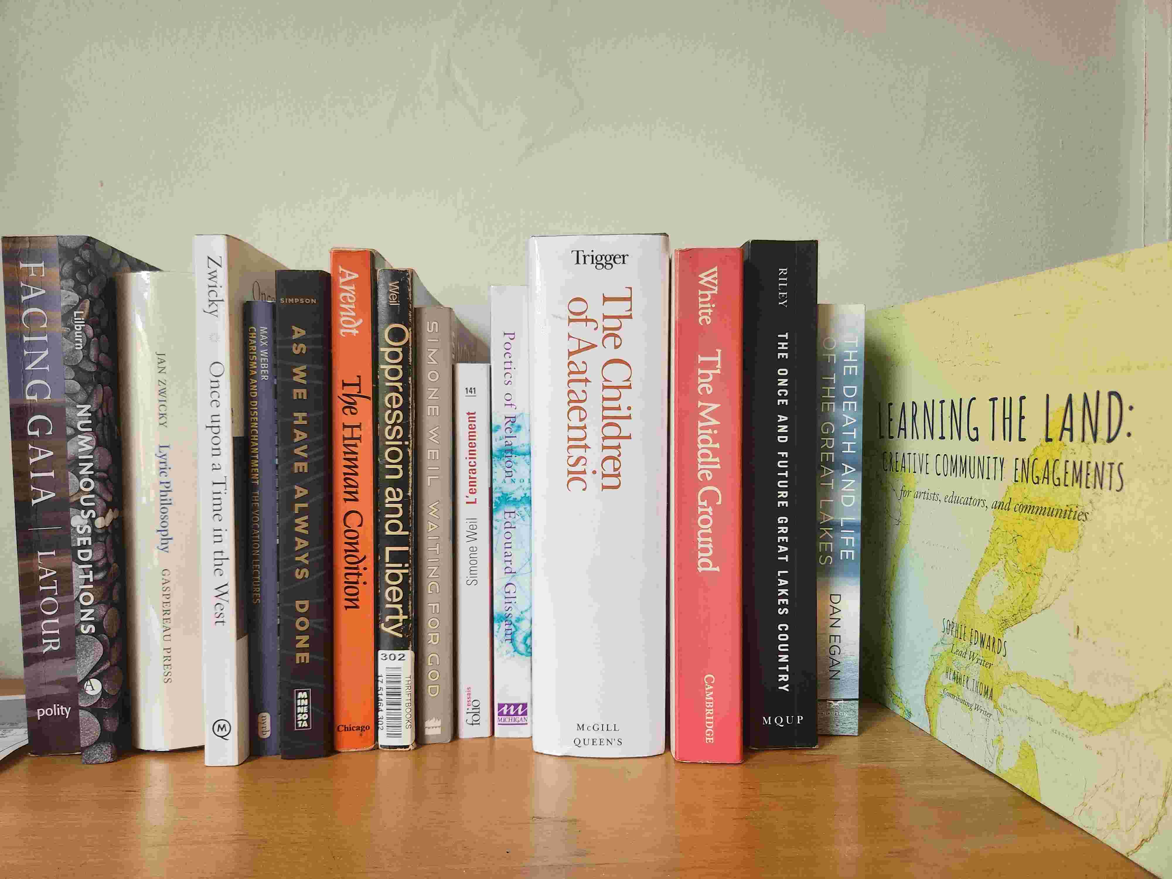 Bookshelf with course readings